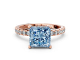 Rose gold Fancy Blue Princess Cut Diamond Solitaire Ring with Round  Pavé Band and Four-Prong Setting_36