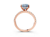 Rose gold Fancy Blue Princess Cut Diamond Solitaire Ring with Round  Pavé Band and Four-Prong Setting_39