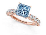 Rose gold Fancy Blue Princess Cut Diamond Solitaire Ring with Shared Prong Pavé Band and Four-Prong Setting_57
