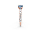 Rose gold Fancy Blue Princess Cut Diamond Solitaire Ring with Shared Prong Pavé Band and Four-Prong Setting_58