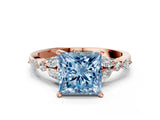Rose gold Fancy Blue Princess Cut Diamond Solitaire Ring with Side Stones and Four-Prong Setting_71