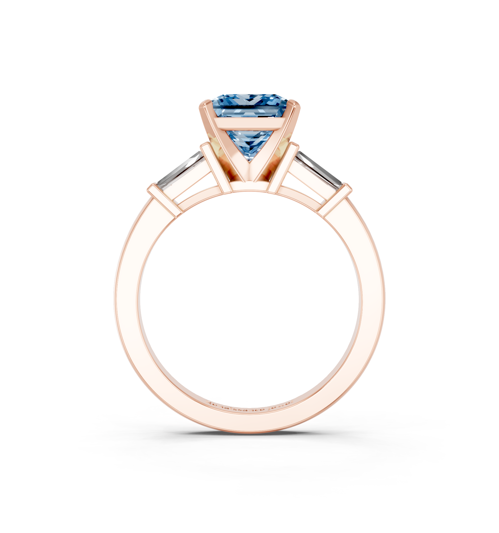 Rose gold Fancy Blue Princess  Cut Diamond Solitaire Ring with Tapered Baguette Accents and Four-Prong Setting_5