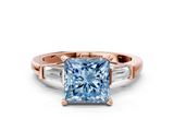 Rose gold Fancy Blue Princess  Cut Diamond Solitaire Ring with Tapered Baguette Accents and Four-Prong Setting_58