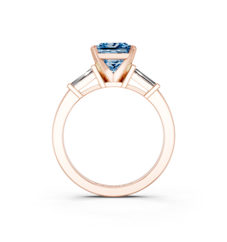 Rose gold Fancy Blue Princess  Cut Diamond Solitaire Ring with Tapered Baguette Accents and Four-Prong Setting_5