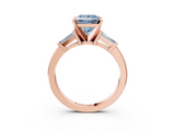 Rose gold Fancy Blue Princess  Cut Diamond Solitaire Ring with Tapered Baguette Accents and Four-Prong Setting_61