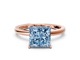 Rose gold Fancy Blue Princess Cut Diamond Solitaire Ring with Thin Band and Prong Setting_12