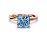 Rose gold Fancy Blue Princess Cut Diamond Solitaire Ring with Thin Band and Prong Setting_24