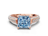 Rose gold Fancy Blue Princess Cut Diamond Solitaire Ring with Three-Row Pavé Band and Four-Prong Setting_37