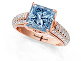 Rose gold Fancy Blue Princess Cut Diamond Solitaire Ring with Three-Row Pavé Band and Four-Prong Setting_38