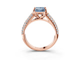 Rose gold Fancy Blue Princess Cut Diamond Solitaire Ring with Three-Row Pavé Band and Four-Prong Setting_40