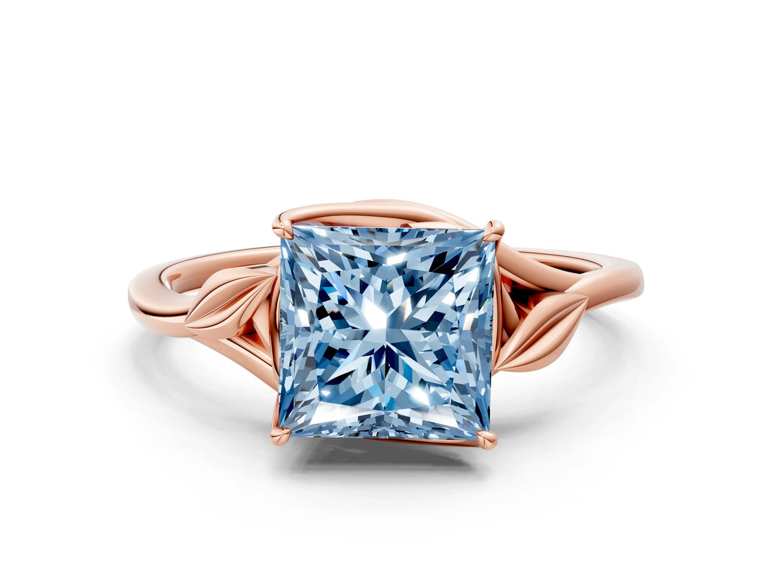 Rose gold Fancy Blue Princess Cut Diamond Solitaire Ring with Twist Band and Four-Prong Setting_89