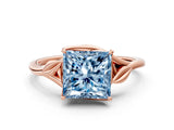 Rose gold Fancy Blue Princess Cut Diamond Solitaire Ring with Twist Band and Four-Prong Setting_89