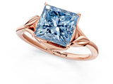 Rose gold Fancy Blue Princess Cut Diamond Solitaire Ring with Twist Band and Four-Prong Setting_90