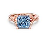 Rose gold Fancy Blue Princess Cut Diamond Solitaire Twist Band Prong Setting Ring_79