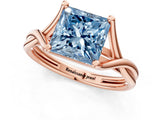 Rose gold Fancy Blue Princess Cut Diamond Solitaire Twist Band Prong Setting Ring_80