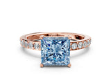Rose gold Fancy Blue Princess  Cut Diamond Solitaire with Pave Band and Four-Prong Setting 1
