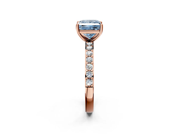 Rose gold Fancy Blue Princess  Cut Diamond Solitaire with Pave Band and Four-Prong Setting