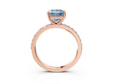Rose gold Fancy Blue Princess  Cut Diamond Solitaire with Pave Band and Four-Prong Setting 4