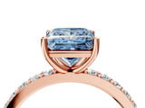 Rose gold Fancy Blue Princess  Cut Diamond Solitaire with Pave Band and Four-Prong Setting 5