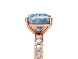Rose gold Fancy Blue Princess  Cut Diamond Solitaire with Pave Band and Four-Prong Setting