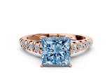 Rose gold Fancy Blue Princess  Cut Diamond Solitaire with Pave Band and Four-Prong Setting_130
