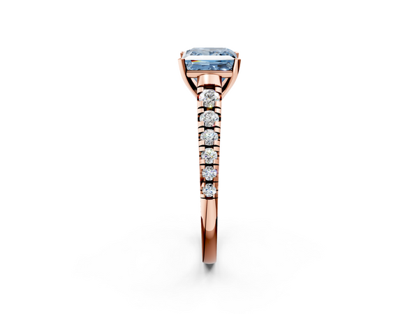 Rose Gold Princess Cut Graduated Cathedral Engagement Ring Setting for Fancy Blue Center