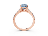 Rose gold Fancy Blue Princess  Cut Diamond Solitaire with Pave Band and Four-Prong Setting_133