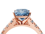 Rose gold Fancy Blue Princess  Cut Diamond Solitaire with Pave Band and Four-Prong Setting_134