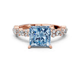 Rose gold Fancy Blue Princess Cut Diamond Solitaire with Side Stones, Pave Band, Four-Prong Setting_71