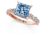 Rose gold Fancy Blue Princess Cut Diamond Solitaire with Side Stones, Pave Band, Four-Prong Setting_72