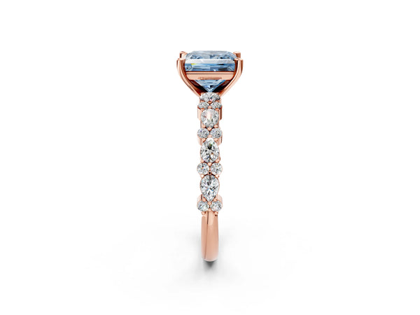Rose Gold Princess Cut Pear Side Stone Engagement Ring Setting for Fancy Blue Center
