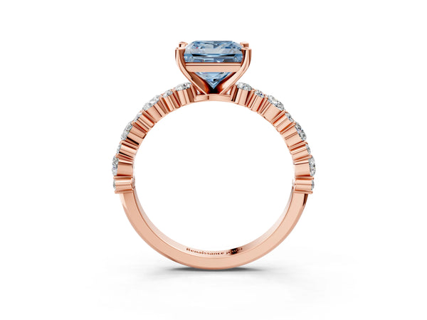 Rose Gold Princess Cut Pear Side Stone Engagement Ring Setting for Fancy Blue Center