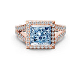 Rose gold Fancy Blue Princess Cut Diamond Split Shank Halo Ring with Four-Prong Setting_58