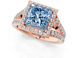 Rose gold Fancy Blue Princess Cut Diamond Split Shank Halo Ring with Four-Prong Setting_59