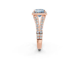 Rose gold Fancy Blue Princess Cut Diamond Split Shank Halo Ring with Four-Prong Setting_60