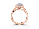 Rose gold Fancy Blue Princess Cut Diamond Split Shank Halo Ring with Four-Prong Setting_61