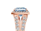 Rose gold Fancy Blue Princess Cut Diamond Split Shank Halo Ring with Four-Prong Setting_63