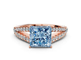 Rose gold Fancy Blue Princess Cut Diamond Split Shank Pavé Engagement Ring with Four-Prong Setting_80