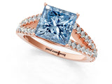 Rose gold Fancy Blue Princess Cut Diamond Split Shank Pavé Engagement Ring with Four-Prong Setting_81