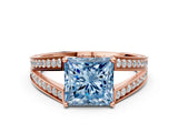 Rose gold Fancy Blue Princess Cut Diamond Split Shank Ring with Pavé Band and Four-Prong Setting_91