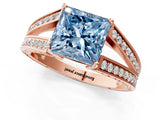 Rose gold Fancy Blue Princess Cut Diamond Split Shank Ring with Pavé Band and Four-Prong Setting_92