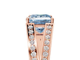 Rose gold Fancy Blue Princess Cut Diamond Split Shank Ring with Pavé Band and Four-Prong Setting_96