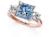 Rose gold Fancy Blue Princess Cut Diamond Three-Stone Engagement Ring with Prong Setting and Pavé Band_1