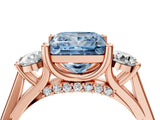 Rose gold Fancy Blue Princess Cut Diamond Three-Stone Engagement Ring with Prong Setting and Pavé Band_4