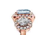 Rose gold Fancy Blue Princess Cut Diamond Three-Stone Halo Ring with Prong Setting and Pavé Accents_5