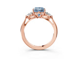 Rose gold Fancy Blue Princess Cut Diamond Three-Stone Ring with Pear Side Stones and Four-Prong Setting_63