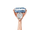 Rose gold Fancy Blue Princess Cut Diamond Three-Stone Ring with Pear Side Stones and Four-Prong Setting_65