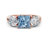 Rose gold Fancy Blue Princess Cut Diamond Three-Stone Ring with Prong Setting and Classic Band_96
