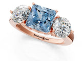 Rose gold Fancy Blue Princess Cut Diamond Three-Stone Ring with Prong Setting and Classic Band_97