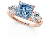 Rose gold Fancy Blue Princess Cut Diamond Three-Stone Ring with Prong Setting and Pavé Band_1